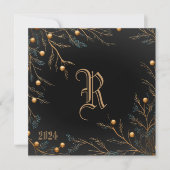 Elegante zwarte familie Monogram Kerst Kaart (Voorkant)