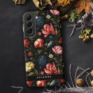 Elegante Zwarte Fantasie Bloem Motief Met Persoonl Samsung Galaxy Hoesje