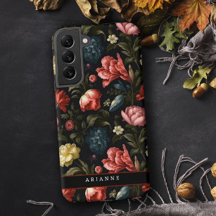 Elegante zwarte fantasie Floral gepersonaliseerd Samsung Galaxy Hoesje