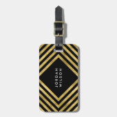 Elegante zwarte faux gouden geometrische lijnen bagagelabel (Voorkant verticaal)