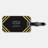 Elegante zwarte faux gouden geometrische lijnen bagagelabel (Achterkant horizontaal)