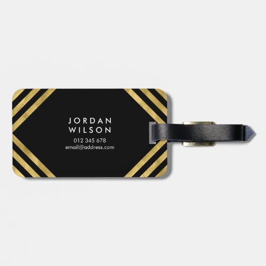 Elegante zwarte faux gouden geometrische lijnen bagagelabel (Achterkant horizontaal)