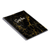 Elegante zwarte faux gouden glitter marmeren kunst notitieboek (Rechterzijde)
