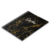 Elegante zwarte faux gouden glitter marmeren kunst notitieboek (Linkerzijde)