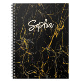 Elegante zwarte faux gouden glitter marmeren kunst notitieboek (Voorkant)