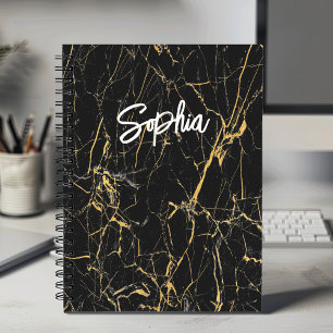 Elegante zwarte faux gouden glitter marmeren kunst notitieboek