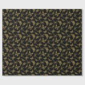 Elegante zwarte faux gouden glitter vlinders cadeaupapier (Vlak)