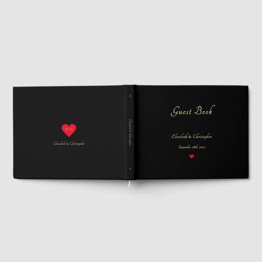 Elegante zwarte faux gouden hart bruiloften Jubile Gastenboek (Volledig)