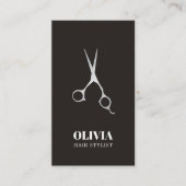 Elegante zwarte faux zilveren schaar vet haar salo visitekaartje (Voorkant)