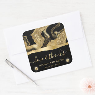 Elegante zwarte Folie en gouden glitter agaat brui Vierkante Sticker