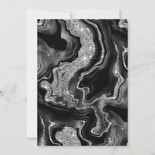 Elegante zwarte Folie & zilveren glitter agaat bru Kaart (Achterkant)