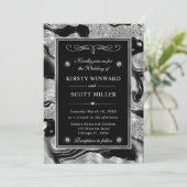 Elegante zwarte Folie & zilveren glitter agaat bru Kaart (Staand voorkant)