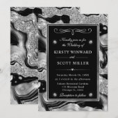 Elegante zwarte Folie & zilveren glitter agaat bru Kaart (Voorkant / Achterkant)