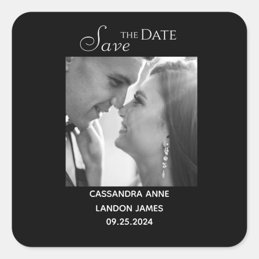 Elegante Zwarte Foto Chic Stijlvolle Typografie Vierkante Sticker (Voorkant)