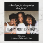 Elegante zwarte foto Happy Moederdag Wijn Etiket (Enkel label)