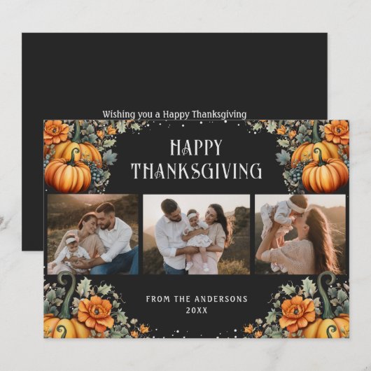 Elegante zwarte foto Happy Thanksgiving Kaart (Voorkant / Achterkant)