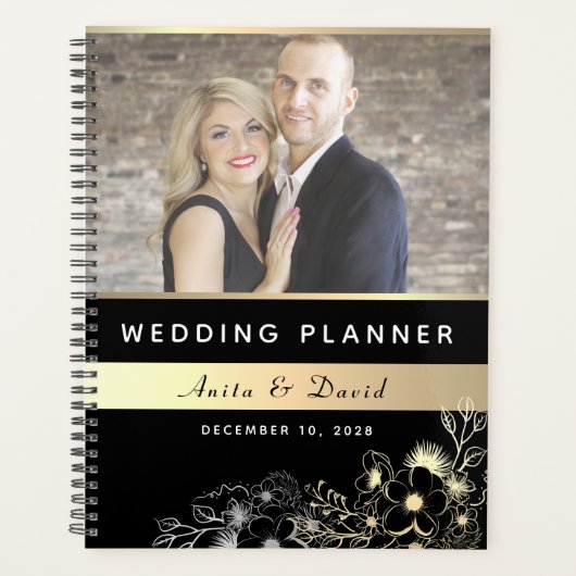 Elegante Zwarte Foto Trouw Planner (Voorkant)