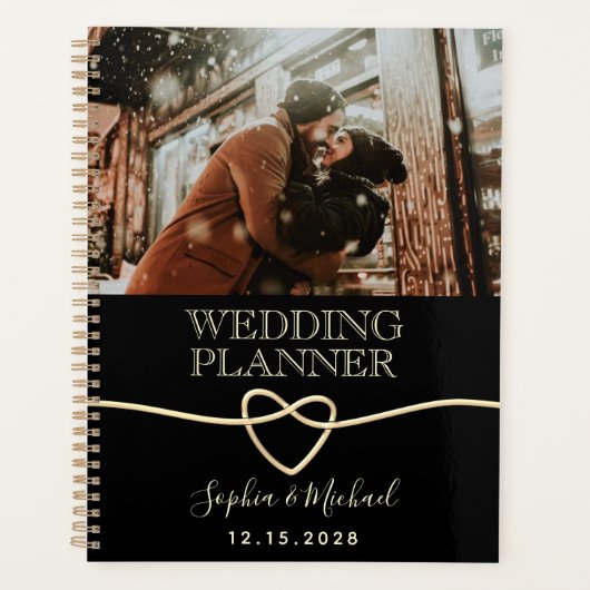 Elegante Zwarte Foto Trouw Planner (Voorkant)