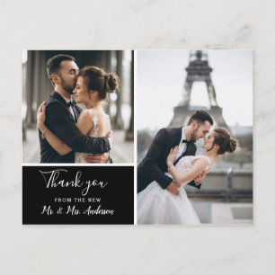 Elegante zwarte fotocollage   Blank bedankt Briefkaart