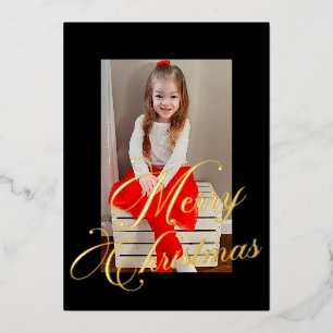 Elegante Zwarte Fotolijst met Gouden Schrift Folie Feestdagenkaart