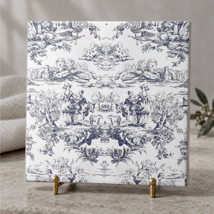 Elegante zwarte Franse Toile de Jouy bloem Tegeltje