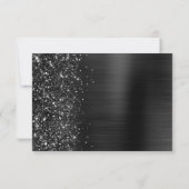 Elegante Zwarte Geborstelde Metaal Glitter Script  RSVP Kaartje (Achterkant)