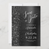 Elegante zwarte geborstelde metalen script save th aankondiging (Voorkant)
