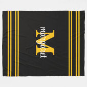 Elegante zwarte & gele witte monogram naam fleece deken (Voorkant (Horizontaal))