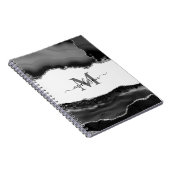 Elegante zwarte geode agaat monogram zilver glitte notitieboek (Rechterzijde)
