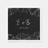 Elegante zwarte Ginkgo Biloba-huwelijk Servet (Voorkant)