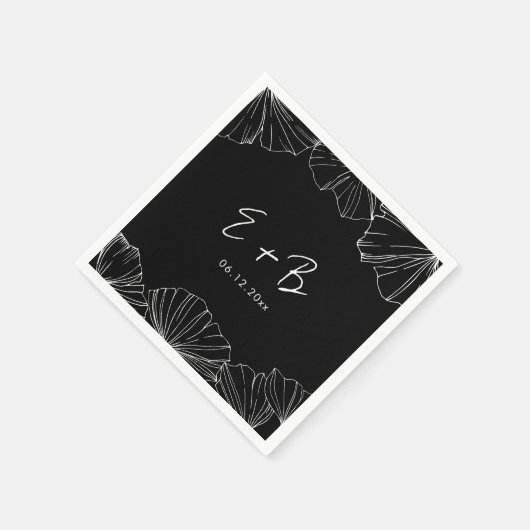 Elegante zwarte Ginkgo Biloba-huwelijk Servet (Hoek)