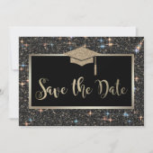 Elegante zwarte glitter afstudeerdata Save The Dat Date (Voorkant)
