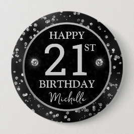 Elegante Zwarte Glitter Diamanten Verjaardag Ronde Button 4,0 Cm