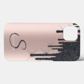 Elegante Zwarte Glitter Druppels Roze Goud Case-Mate iPhone Case (Achterkant (horizontaal))