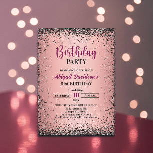 Elegante Zwarte Glitter Metallic Roze 61e Verjaard Kaart