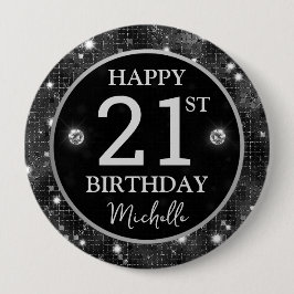 Elegante Zwarte Glitter Mozaïek Verjaardag Ronde Button 4,0 Cm