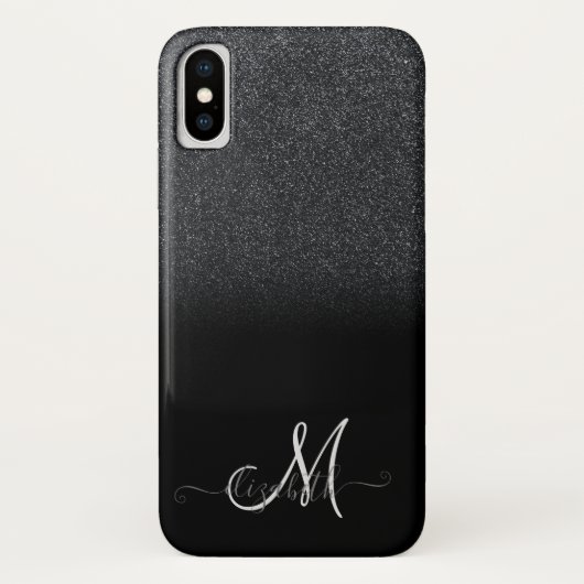 Elegante zwarte glitter ombre monogram Case-Mate iPhone case (Achterkant)