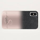 Elegante zwarte glitter ombre roosgouden monogram Case-Mate iPhone case (Achterkant (horizontaal))