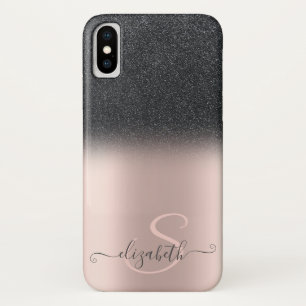 Elegante zwarte glitter ombre roosgouden monogram Case-Mate iPhone case