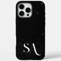 Elegante zwarte glitter telefoonhoes met Initialen