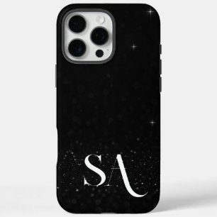 Elegante zwarte glitter telefoonhoes met Initialen iPhone 16 Pro Max Hoesje