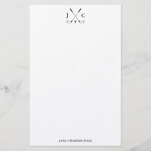 Elegante zwarte golf monogram briefpapier (Voorkant)