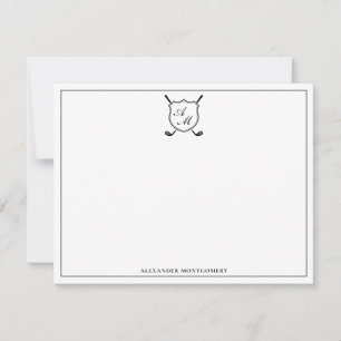 Elegante Zwarte Golf Monogram Crest Platte Notitie Notitiekaartje