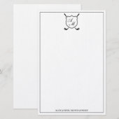Elegante zwarte golf monogram embleem briefpapier (Voorkant / Achterkant)