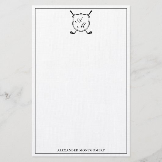 Elegante zwarte golf monogram embleem briefpapier (Voorkant)