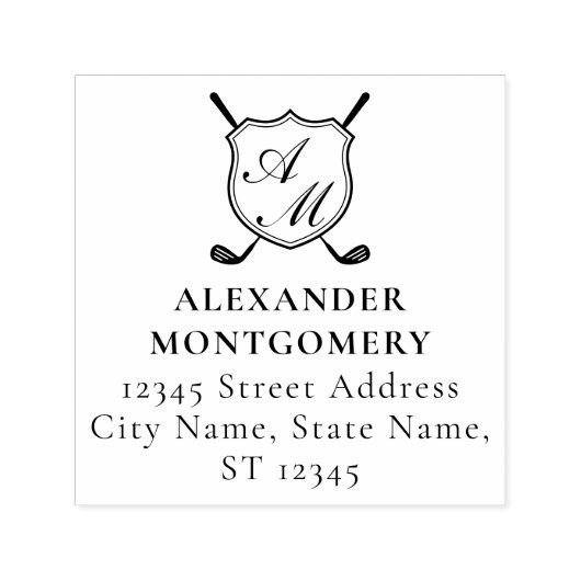 Elegante zwarte golf monogram embleem zelfinktende stempel (Design)