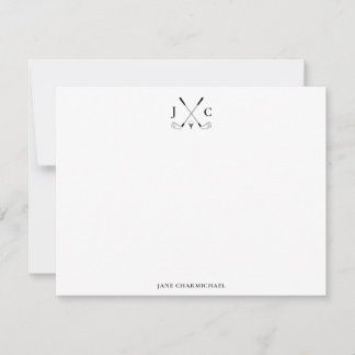 Elegante zwarte golf monogram plat notitiekaart notitiekaartje