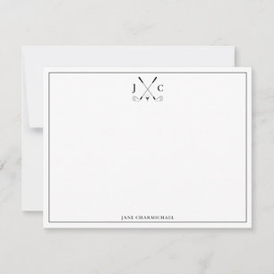 Elegante zwarte golf monogram plat notitiekaart notitiekaartje