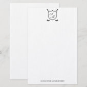 Elegante Zwarte Golf Monogram Wapenschild Briefpap Briefpapier (Voorkant / Achterkant)