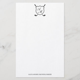 Elegante Zwarte Golf Monogram Wapenschild Briefpap Briefpapier